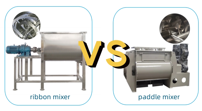 What is the difference between a ribbon mixer and a paddle mixer