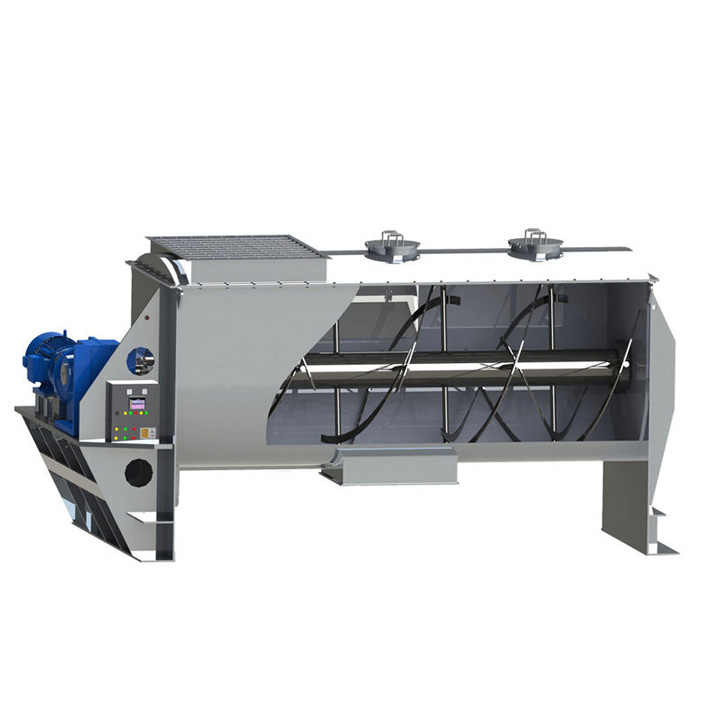 Horizontal ribbon mixer for poultry feed 