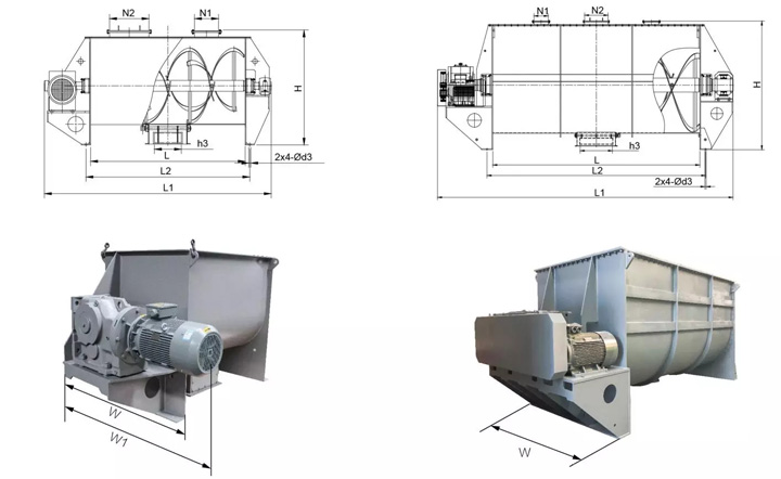 Horizontal ribbon mixer for poultry feed 