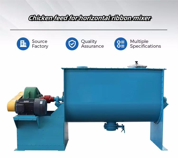 Chicken feed for horizontal ribbon mixer