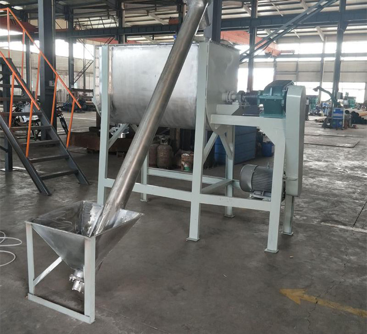 Liquid additive for screw conveyor mixer